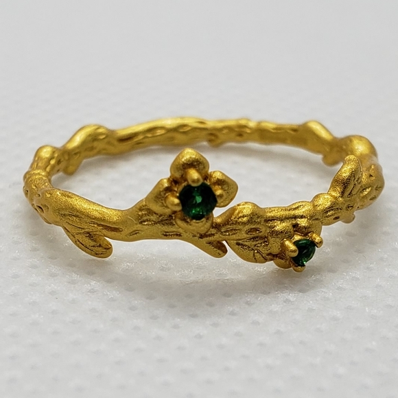 925 Sterling Silver Plant Leaf Flowers Branch 18k - Picture 7 of 8